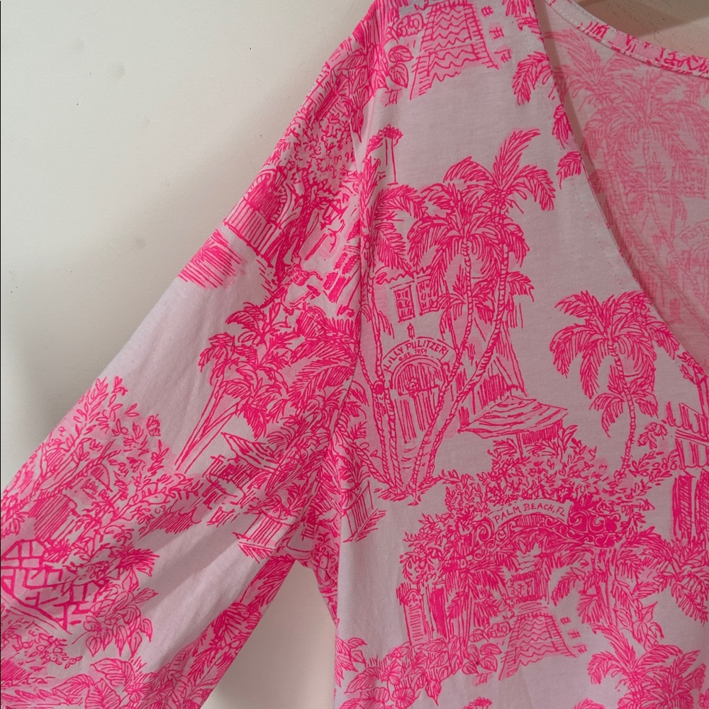 Lilly Pulitzer Pink and White V‑Neck Printed Bell‑Sleeve Dress - Picture 11 of 16